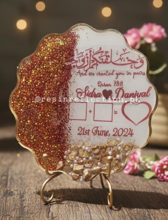 Glittery Red & Golden Nikkah/Engagement Tray/Frame Elagant Minimal Design