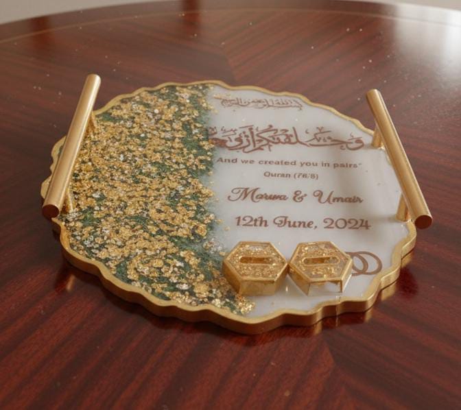 Golden flakes Resin Nikkah/Engagement Tray/Frame