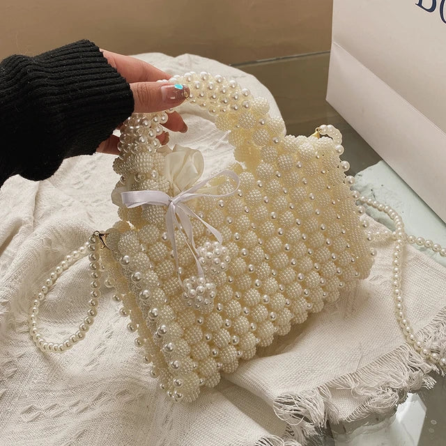 Beautiful beaded bags, handcrafted, White Pearl bags, large beads, handbags