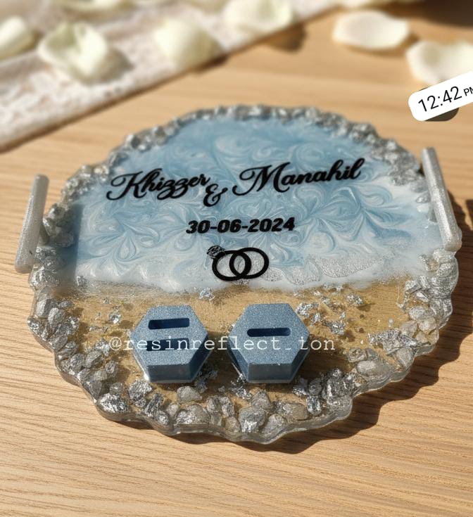 Frozen Blue Resin Nikkah/Engagement Tray/Frame Elagant Minimal Design