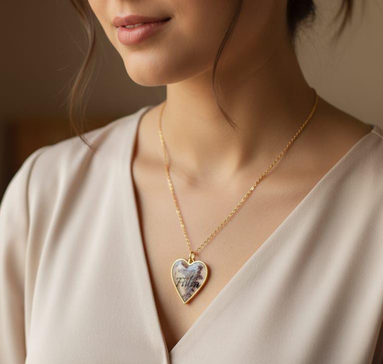 Heart Shape Pendant Preserved Flower Pendant With Custom Name