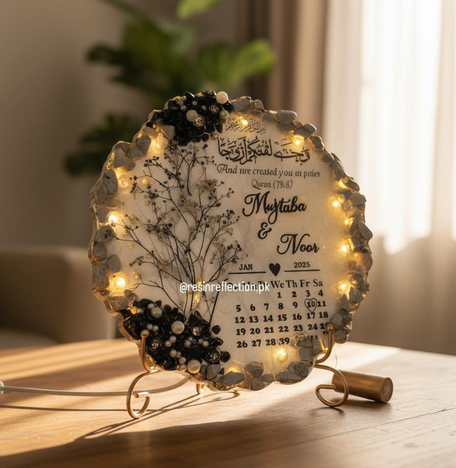 Silver & Black Combo Lights Resin Nikkah/Engagement Tray/Frame Elegant Look