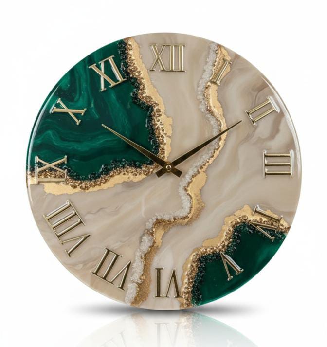 Resin Luxury Elegant Green Gold Tone Wall Clock/Home Decor