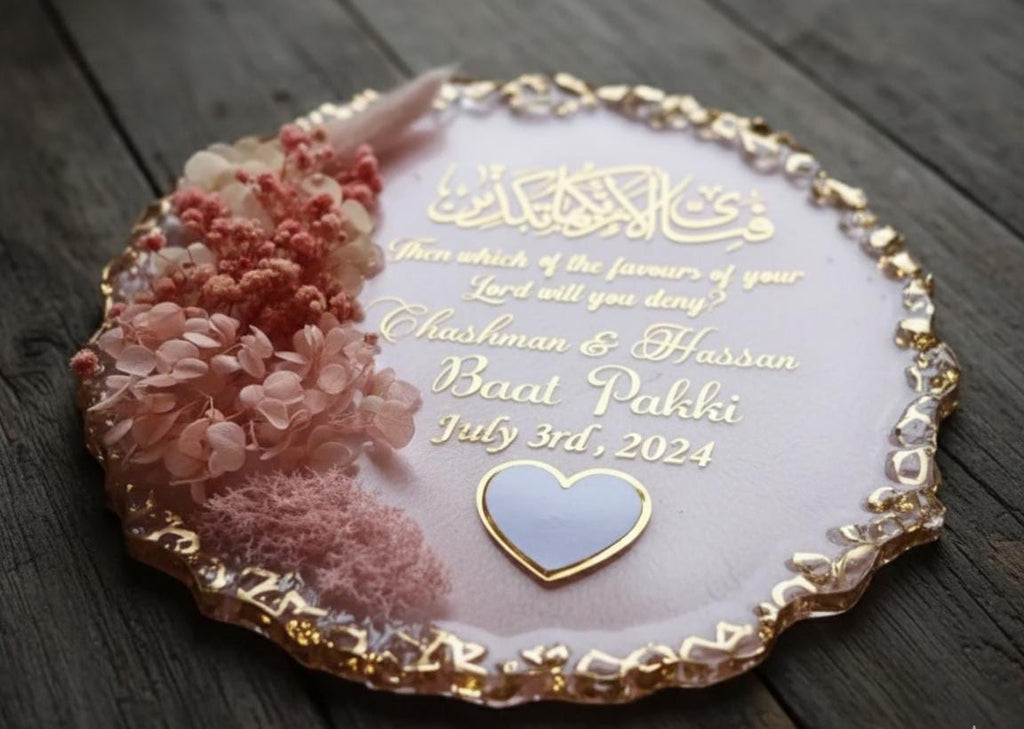 Real Dried Pink Flowers Resin Nikkah/Engagement Tray/Frame