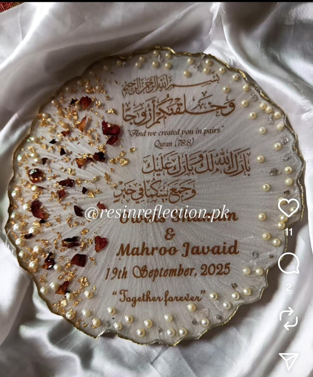 Silver Floral Resin Nikkah/Engagement Tray/Frame