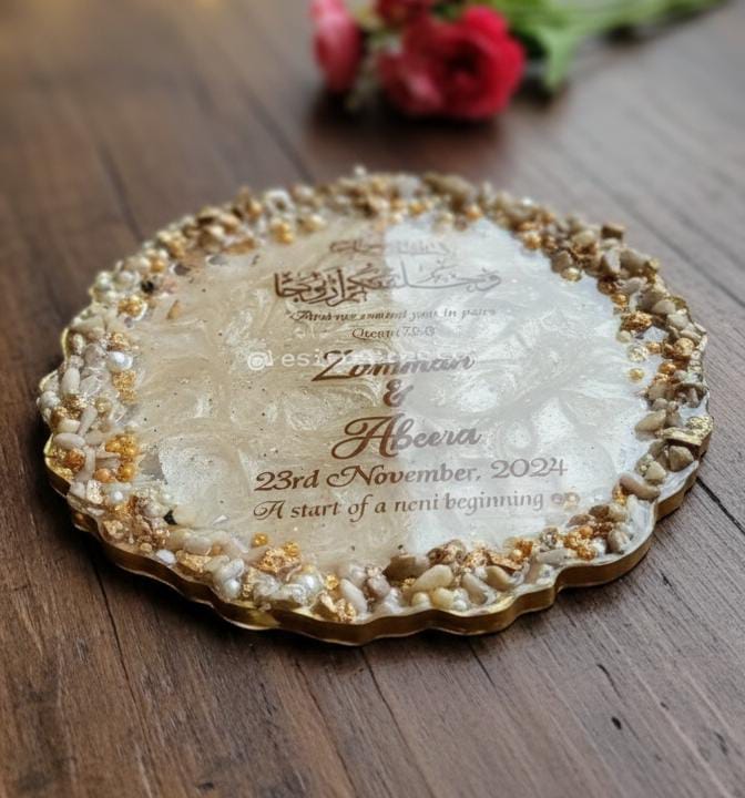Golden Tone Resin Nikkah/Engagement Tray/Frame Elagant Minimal Design