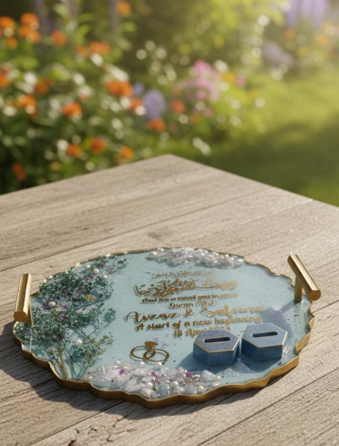 Blue Golden Tone Gorgeous Resin Nikkah/Engagement Tray/Frame
