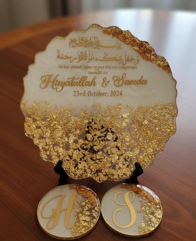 2 Coasters Attached Resin Nikkah/Anniversary/Birthday Frame