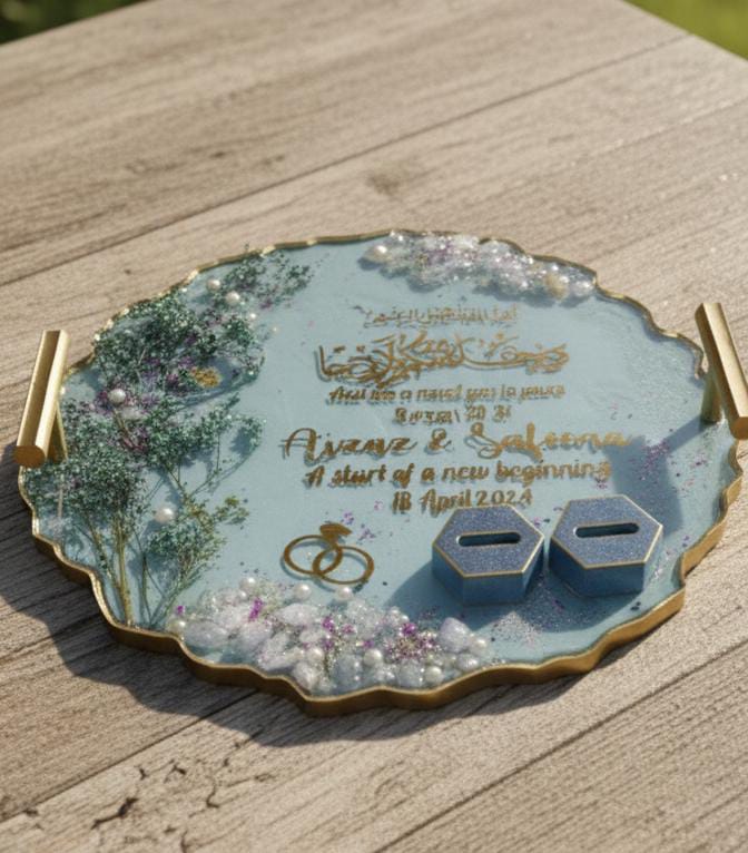 Blue Golden Tone Gorgeous Resin Nikkah/Engagement Tray/Frame