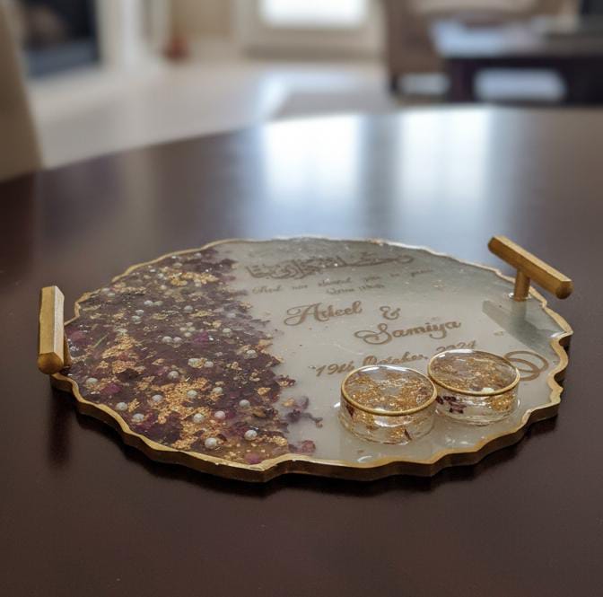 Rose Petals Crushed Resin Nikkah/Engagement Tray/Frame