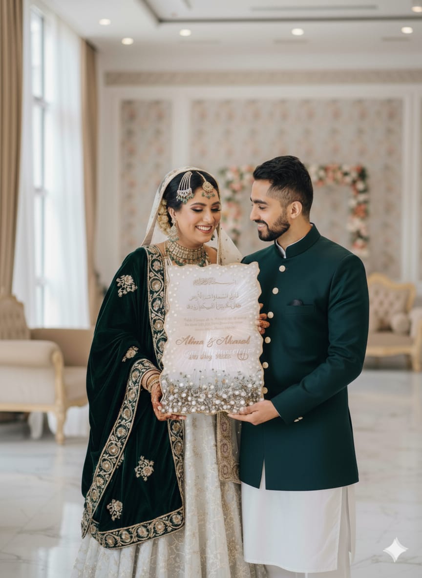 Emarld Green Flowers With Shimmery Silver White combo Resin Nikkah/Engagement Tray/Frame