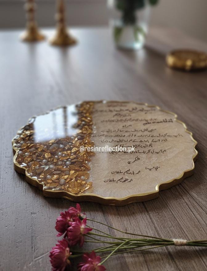 Wedding Invitation Stones Resin Nikkah/Engagement Tray/Frame Card Elegant Look