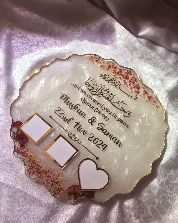 White Red Petals Resin Nikkah/Engagement Tray/Frame