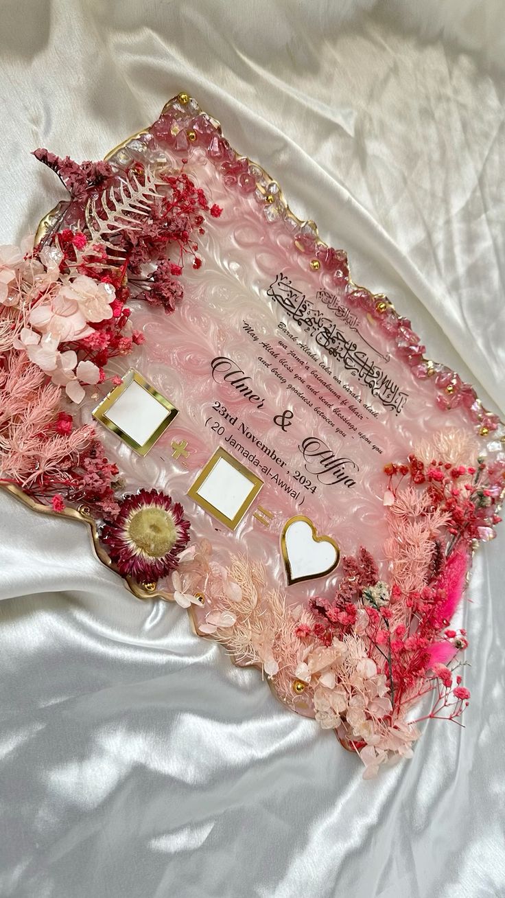 Pink Rectangular Floral Thumb Resin Nikkah/Engagement Tray/Frame