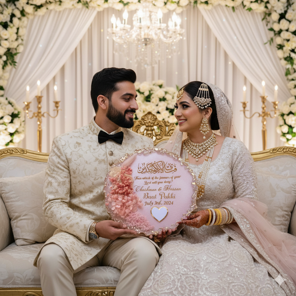 Real Dried Pink Flowers Resin Nikkah/Engagement Tray/Frame