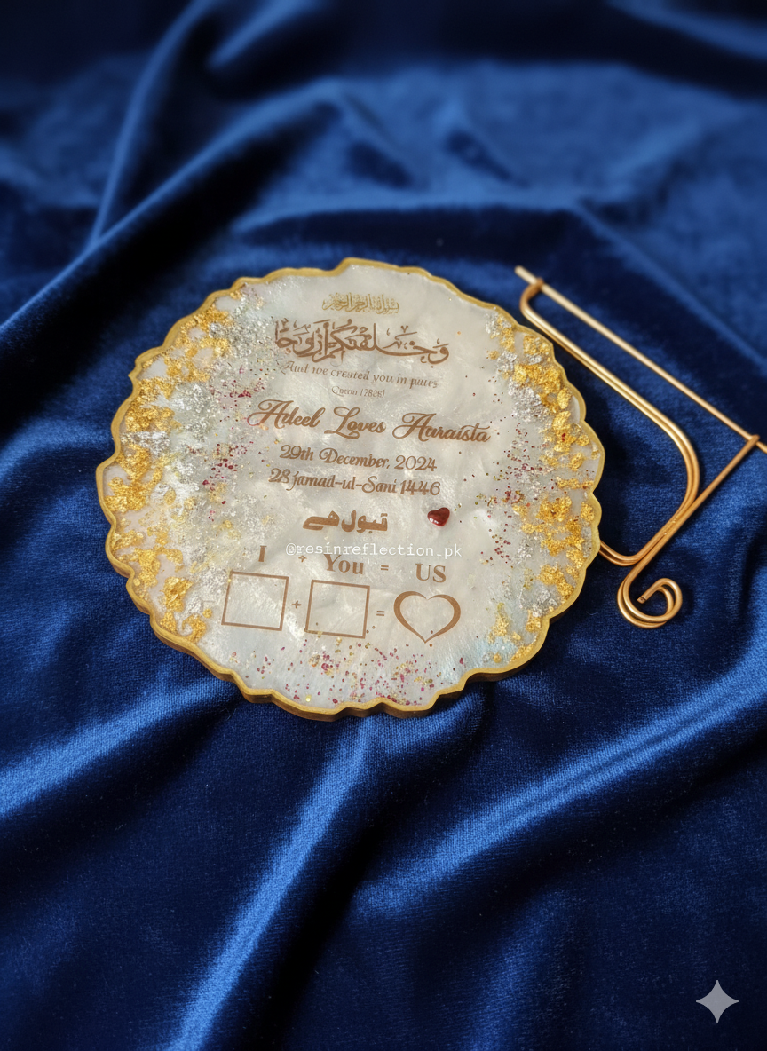 Golden Flakes Thumb Resin Nikkah/Engagement Tray/Frame Elegant Look