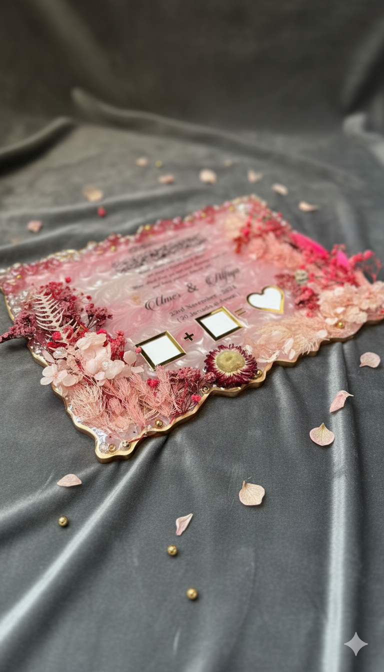 Pink Rectangular Floral Thumb Resin Nikkah/Engagement Tray/Frame