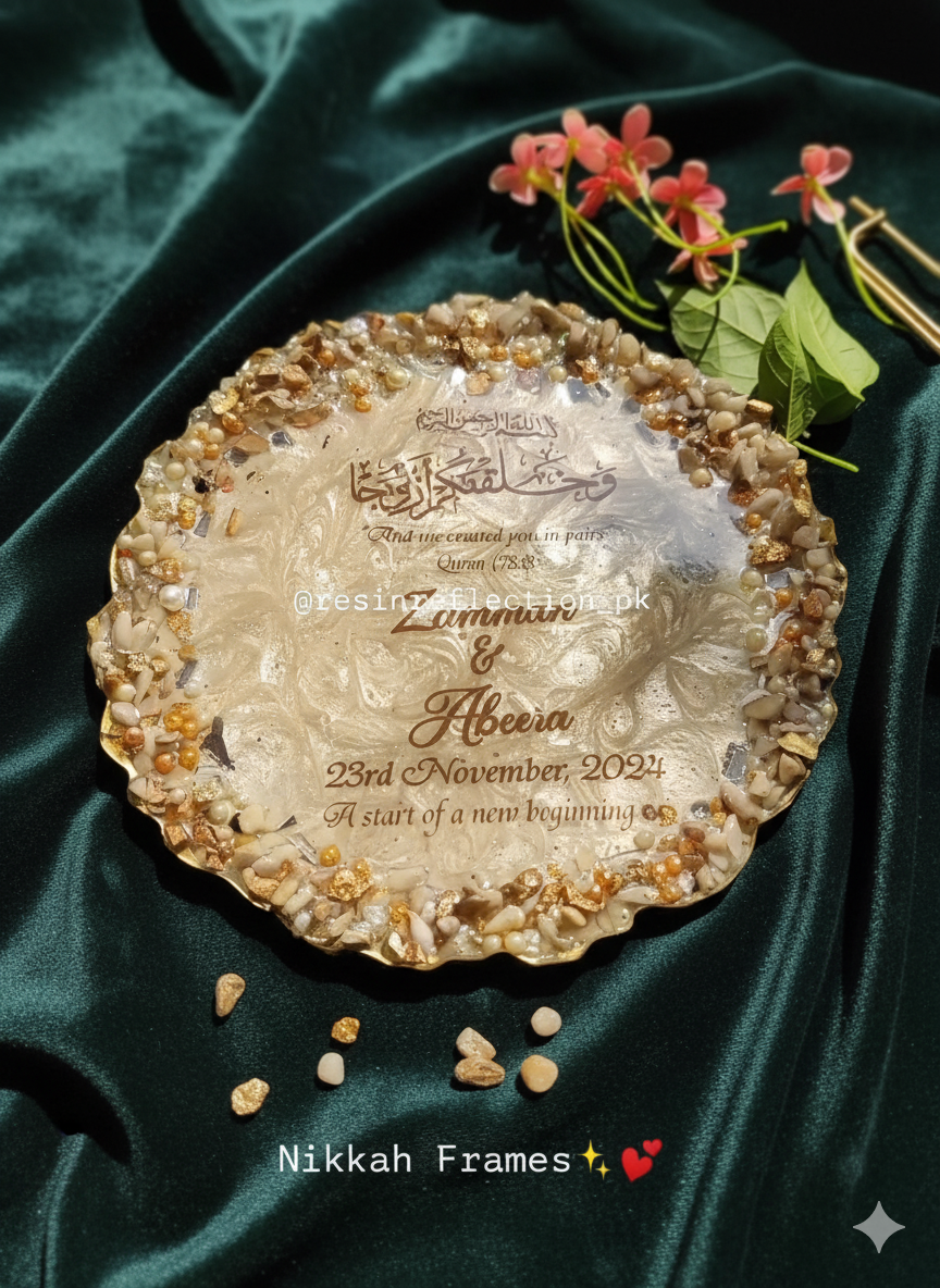 Golden Tone Resin Nikkah/Engagement Tray/Frame Elagant Minimal Design