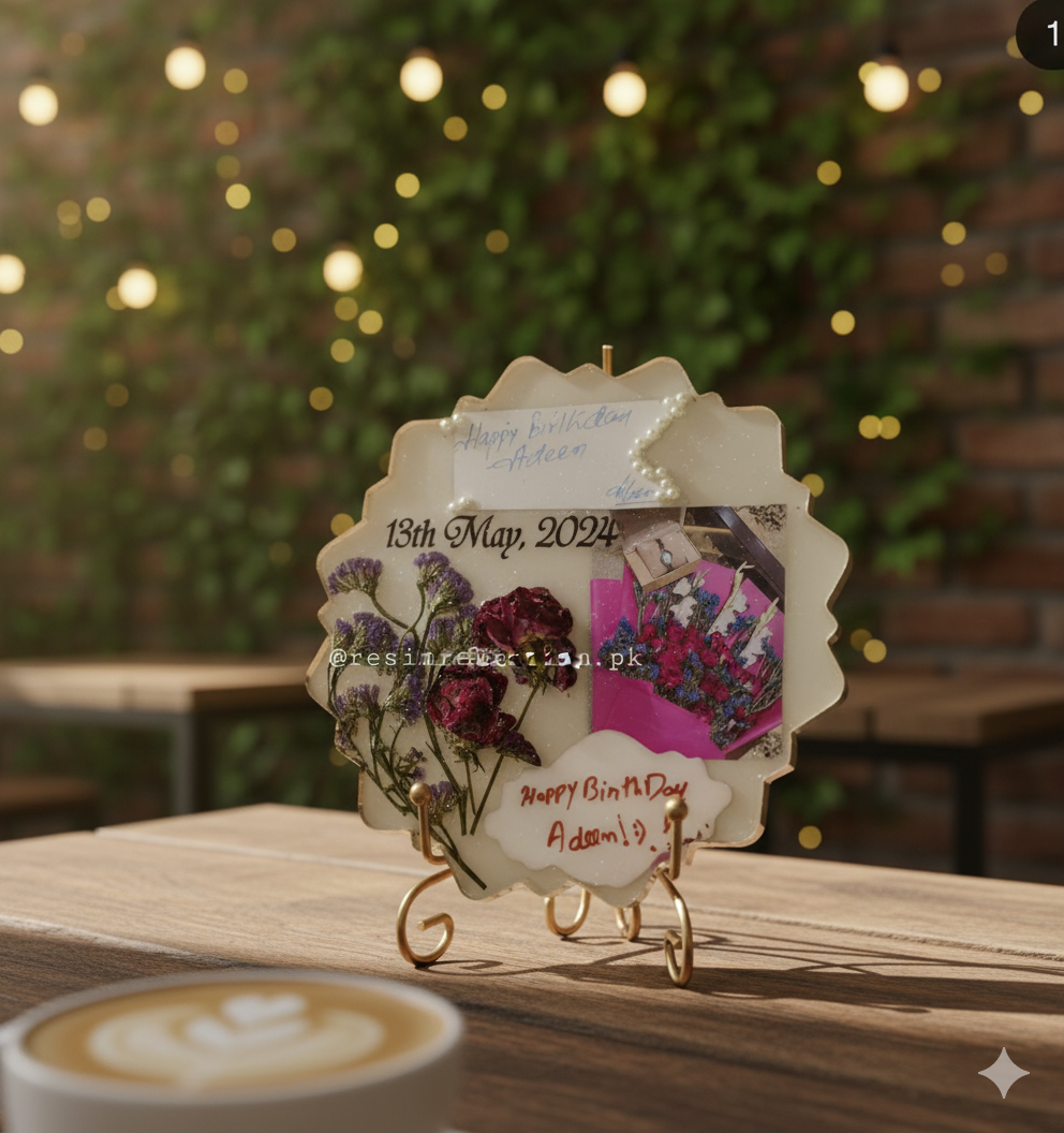 Birthday Wishes & Bouquet Preserved Resin Anniversary/Birthday Photo Frame