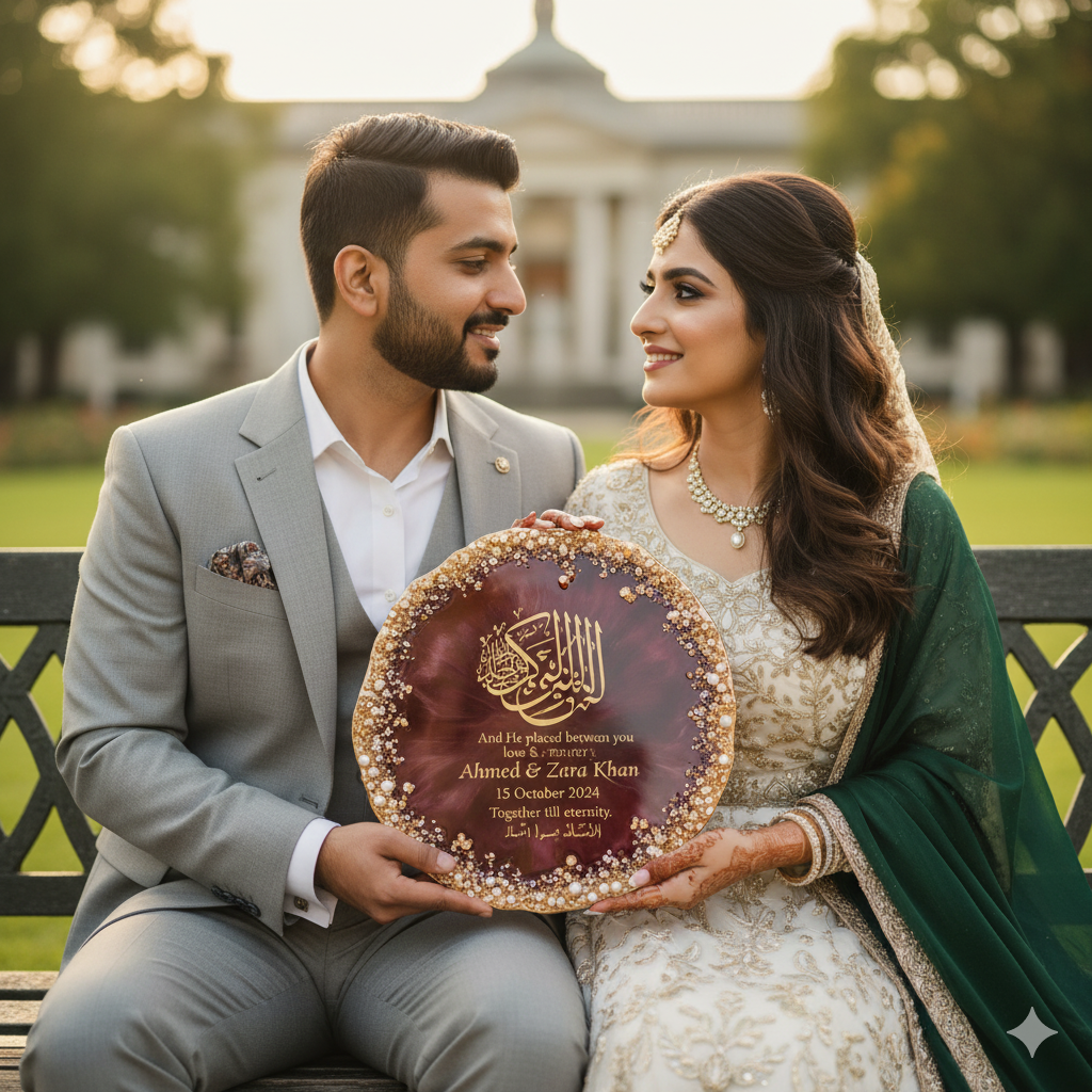 Maroon Stoney Resin Nikkah/Engagement Tray/Frame Card Elegant Look