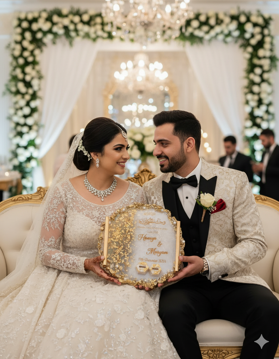 Golden Flakes & White Resin Nikkah/Engagement Tray/Frame