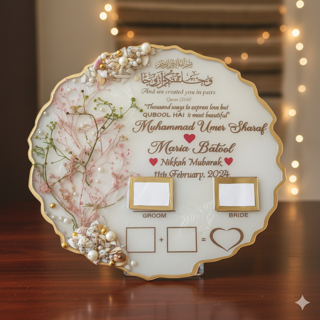 White Floral Resin Thumb+Signature Nikkah/Engagement Tray/Frame Elegant Look