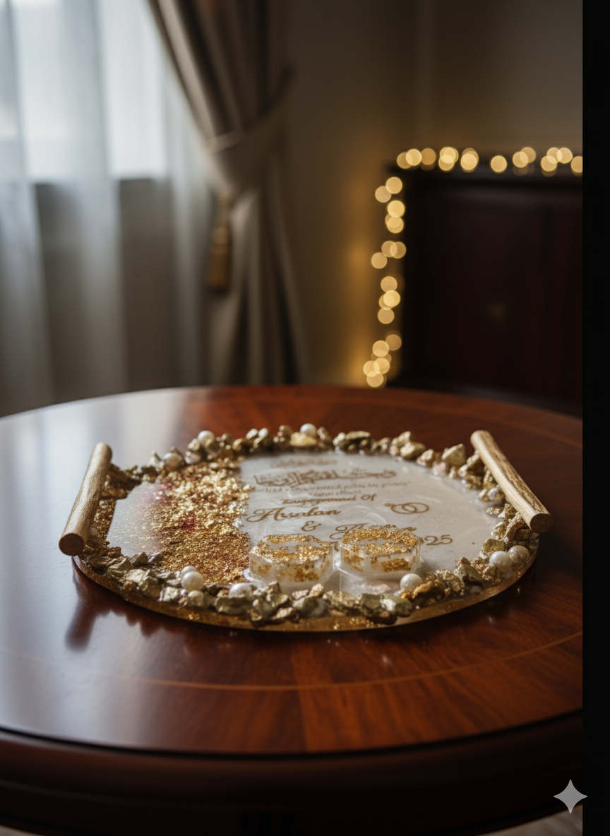 Red & Golden Glittersy Resin Nikkah/Engagement Tray/Frame  Elegant Look