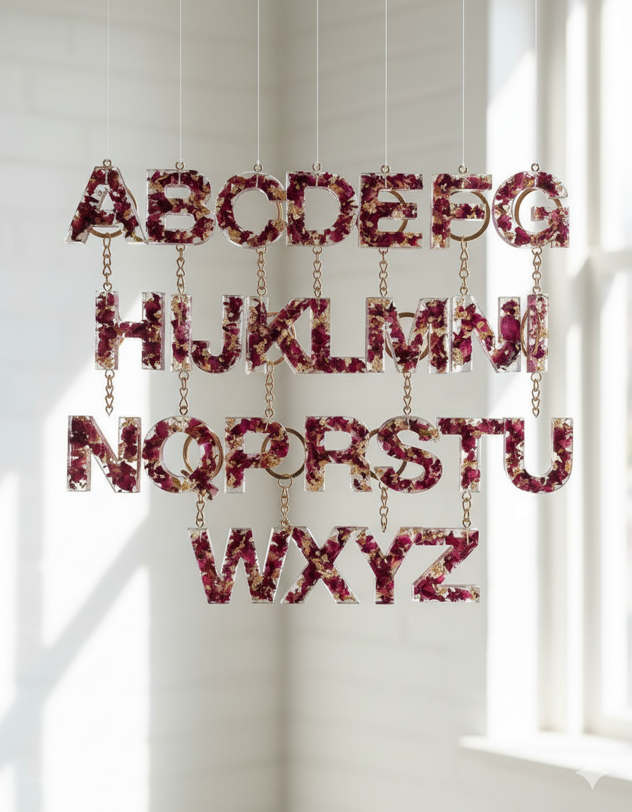 Resin Gajras Preserved Letter Keychain