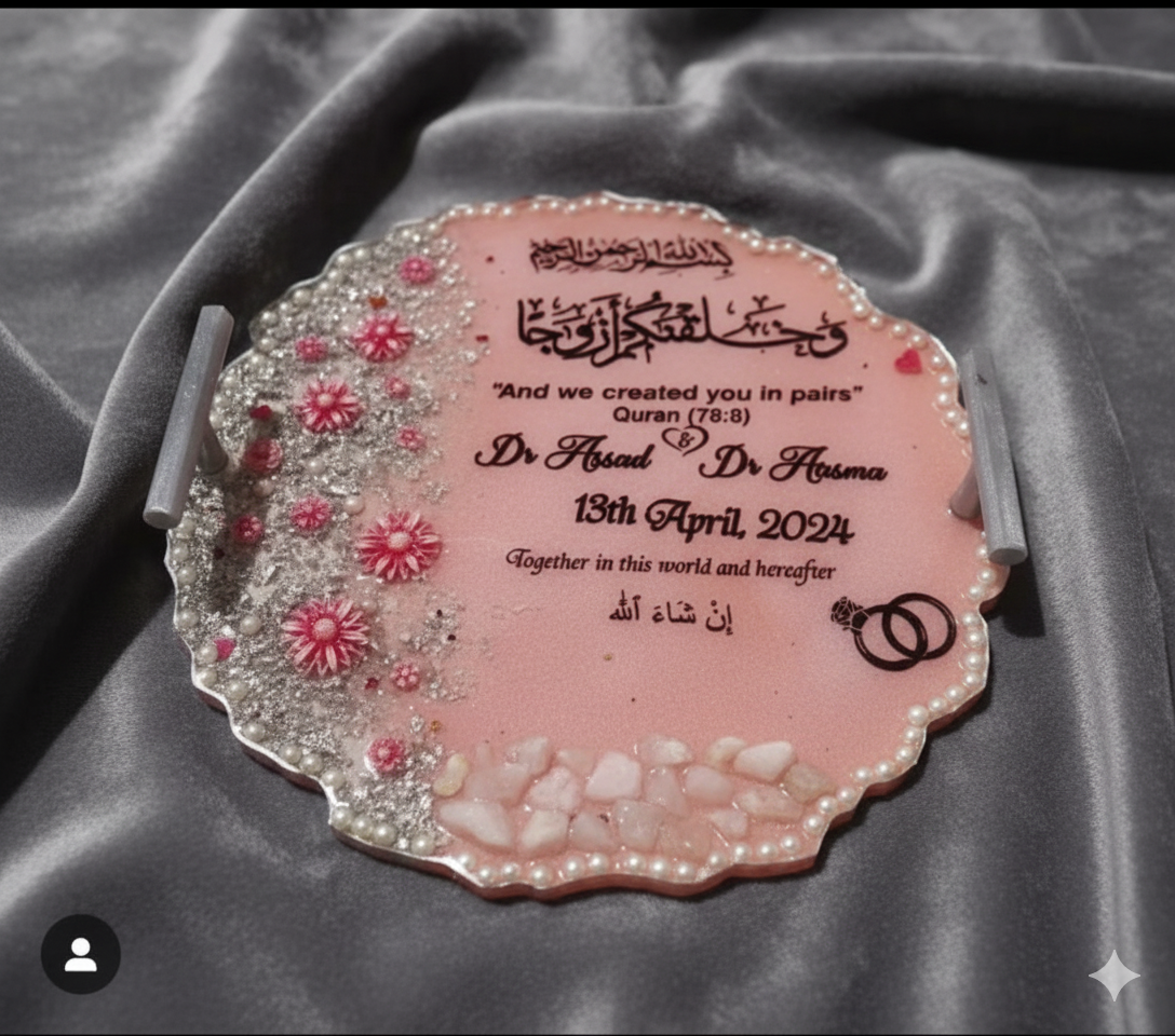 Pink Pearl Floral Resin Nikkah/Engagement Tray/Frame Elagant Minimal Designn