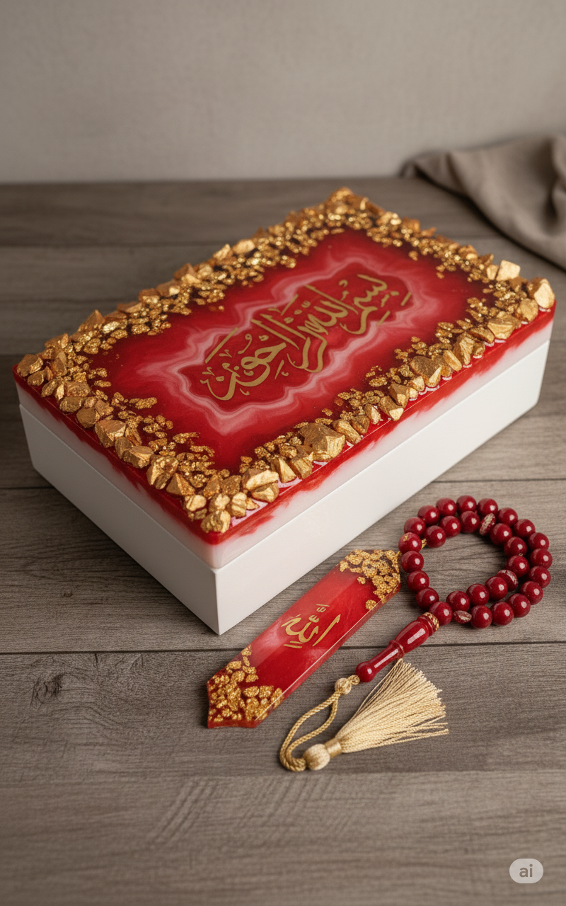 Resin Bridal Quran Set, Quran Rehal, Quran Box, Tasbeeh, Bookmark, Prayer Mat