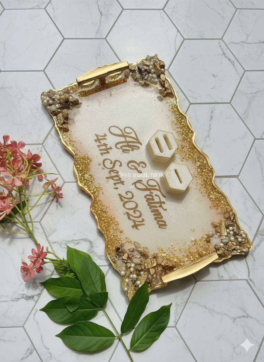 Rectangular Glittery Resin Nikkah/Engagement Tray/Frame Card Elegant Look