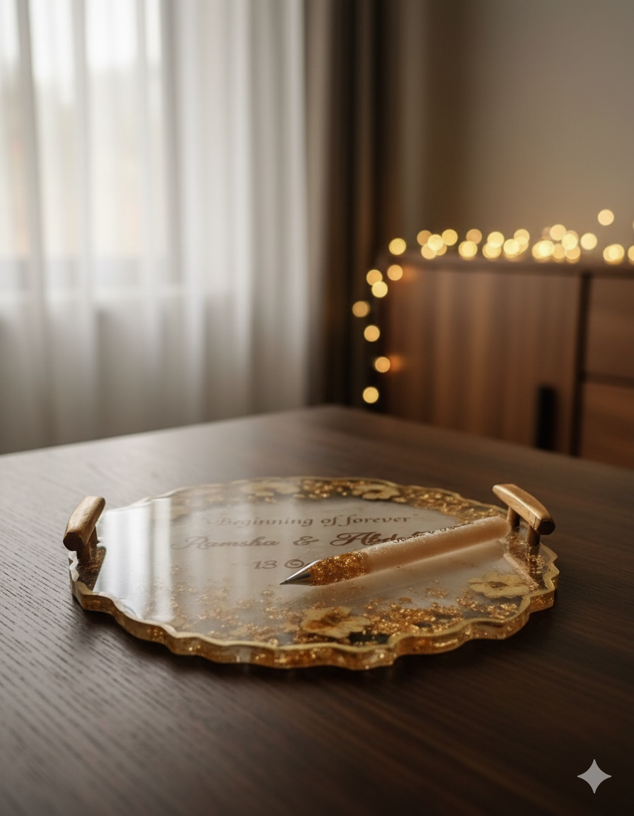 White Roses Preserved Resin Nikkah/Engagement Tray/Frame  Elegant Look