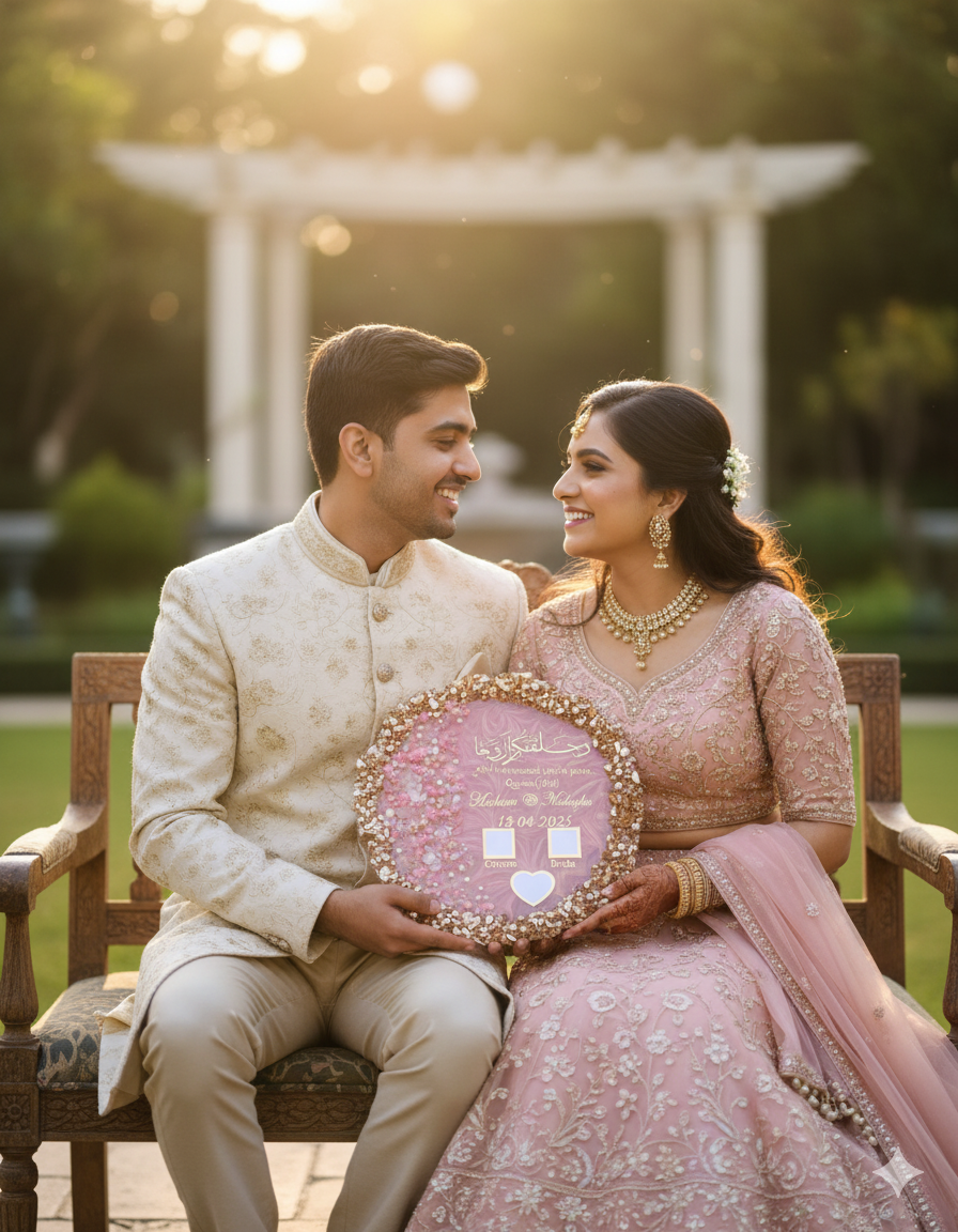 Rose Gold Real Pink Dries flowers Resin Nikkah Thumb Frame