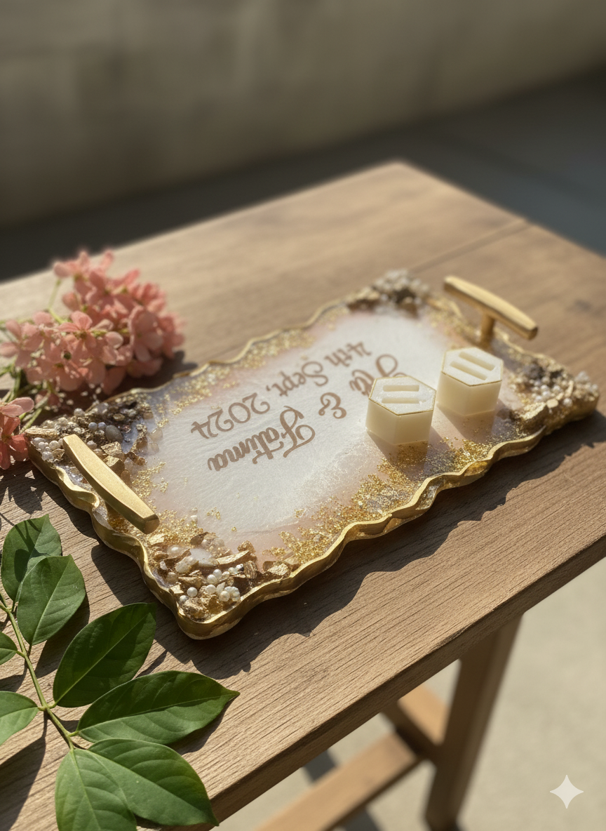 Rectangular Glittery Resin Nikkah/Engagement Tray/Frame Card Elegant Look