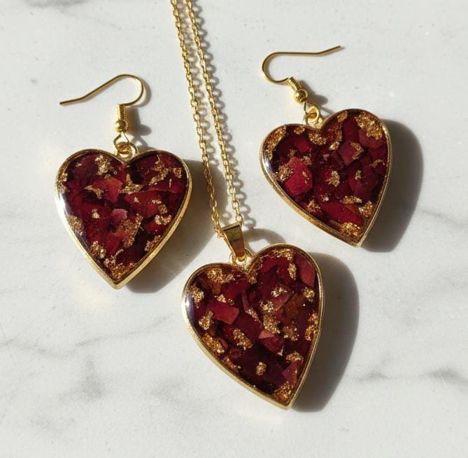 Heart Shape jewelry set Preserved Flowers