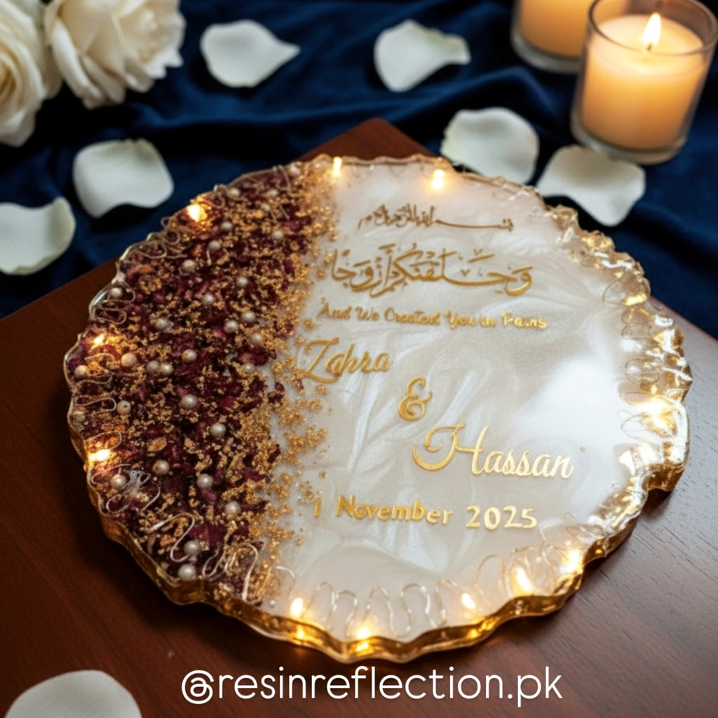 Resin Cream color with Red Rose Glass lights frame