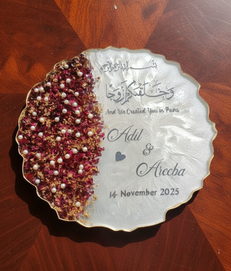Resin Cream color with Red Rose Frame