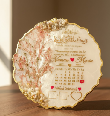 Pink Floral Touch White Shimmery Resin Nikkah/Engagement Tray/Frame
