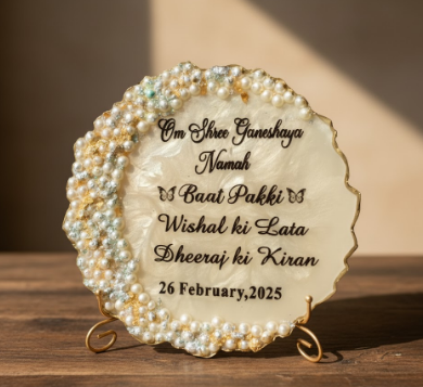 Pearls Off White Resin BAAT PAKI/ Nikkah/Engagement Tray/Frame Moon Style