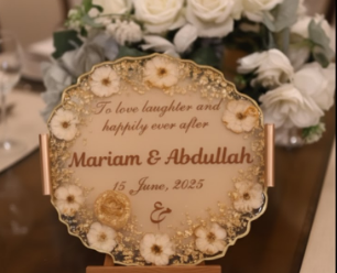 White Roses Preserved Golden Resin Nikkah/Engagement Tray/Frame  Elegant Look