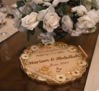 White Roses Preserved Golden Resin Nikkah/Engagement Tray/Frame  Elegant Look