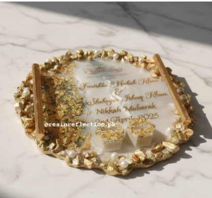 Red & Golden Glittersy Resin Nikkah/Engagement Tray/Frame  Elegant Look