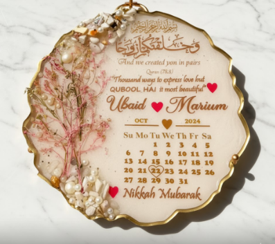 White & Pink Combo Nikkah/Engagement Tray/Frame Elagant Minimal Design
