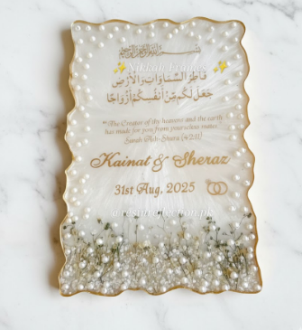 Emarld Green Flowers With Shimmery Silver White combo Resin Nikkah/Engagement Tray/Frame