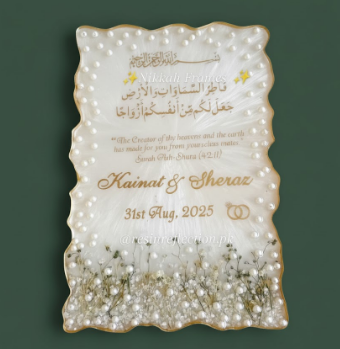 Emarld Green Flowers With Shimmery Silver White combo Resin Nikkah/Engagement Tray/Frame