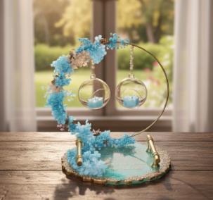 Resin engagement ring platter, blue