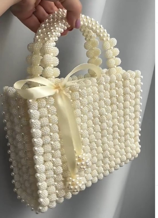 Beautiful beaded bags, handcrafted, White Pearl bags, large beads, handbags