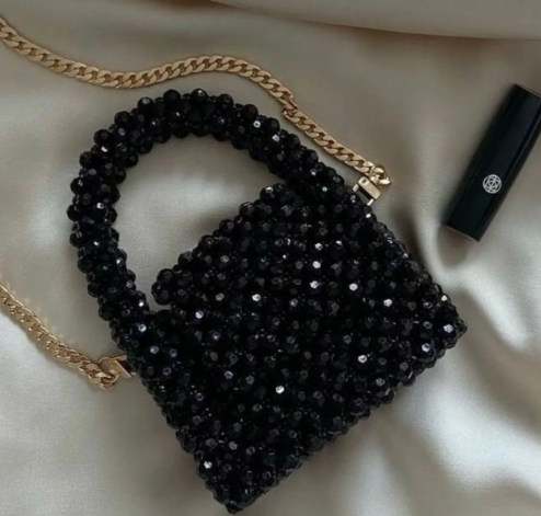 Shiny Crystal  Black Beautiful beaded bags, handcrafted, handbag, Purse