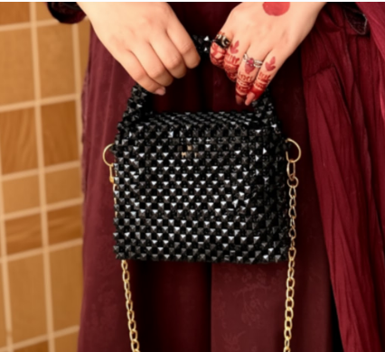 Shiny Crystal  Black Beautiful beaded bags, handcrafted, handbag, Purse