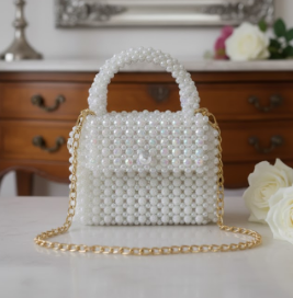 Beautiful beaded bags, handcrafted, White Pearl bags, large beads, handbags